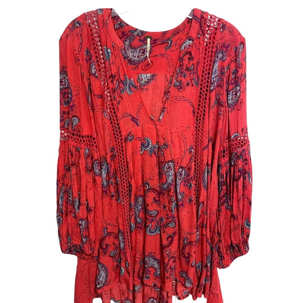 Free People Just the Two of Us Tunic Womens Small Pink Paisley Oversized Top - Picture 3 of 10
